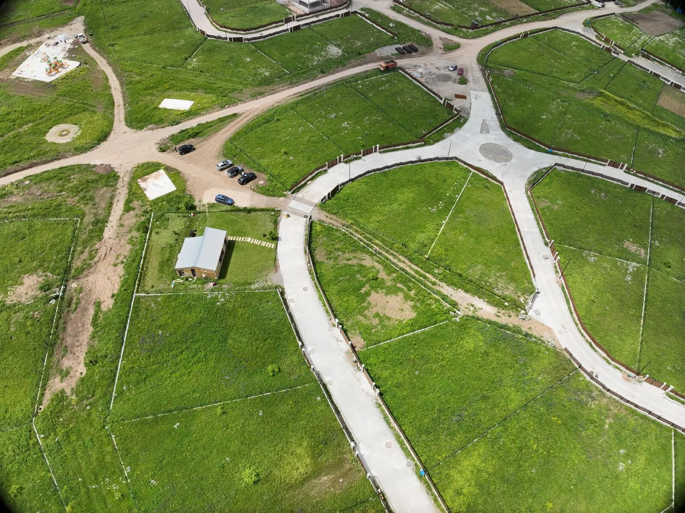 Aerial drone photo of the Shinwood residential development under construction in Saguramo, Georgia