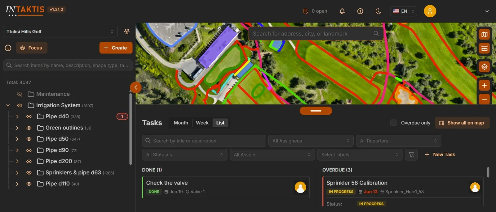 INTAKTIS platform showing mapped course assets alongside the Tasks panel